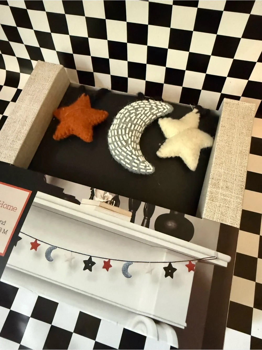 Star and Moon Felt Garland - Orange, Cream, Gray